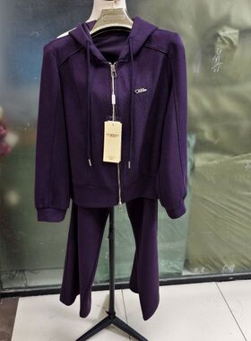 依丽玫瑰812韩版运动风连帽卫衣套装女春季休闲两件黑色拉链开衫