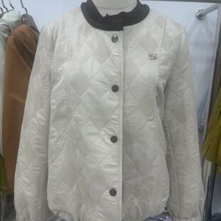 春装 艾玫妮26A 05休闲风菱形格纹短外套女圆领纽扣显瘦百搭时尚