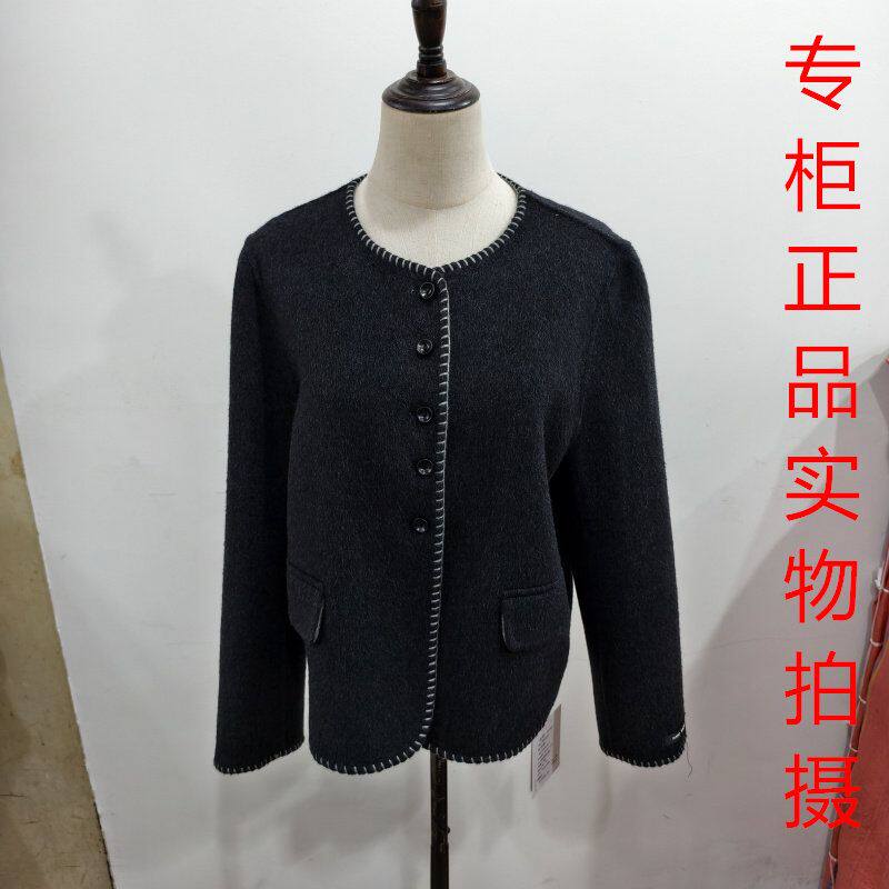 悦闻25122轻熟风圆领单排扣短款双面羊绒外套女小香风米黄色上衣