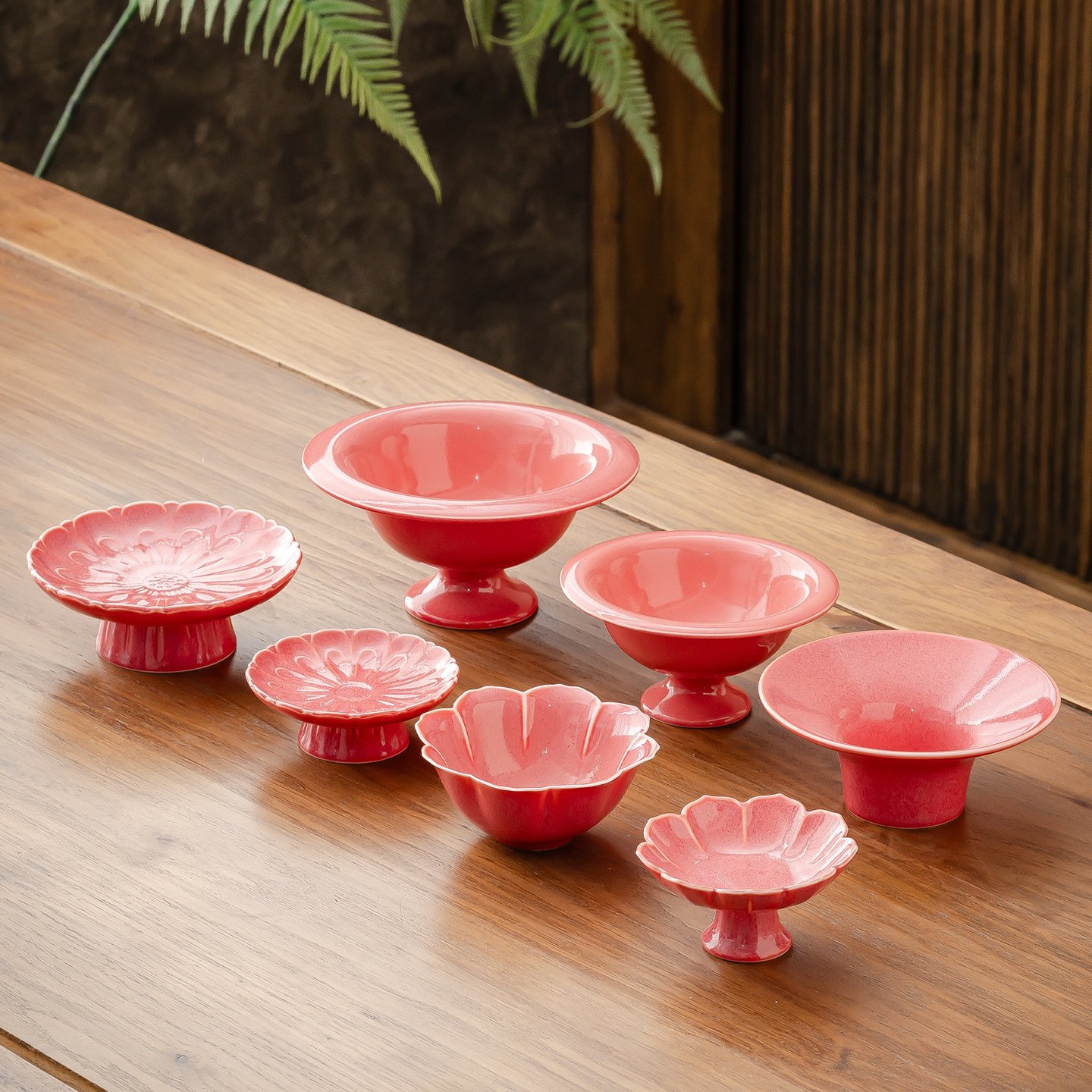 中式陶瓷高脚果盘复古茶点盘日式家用供果果盘围炉煮茶婚庆糕点盘