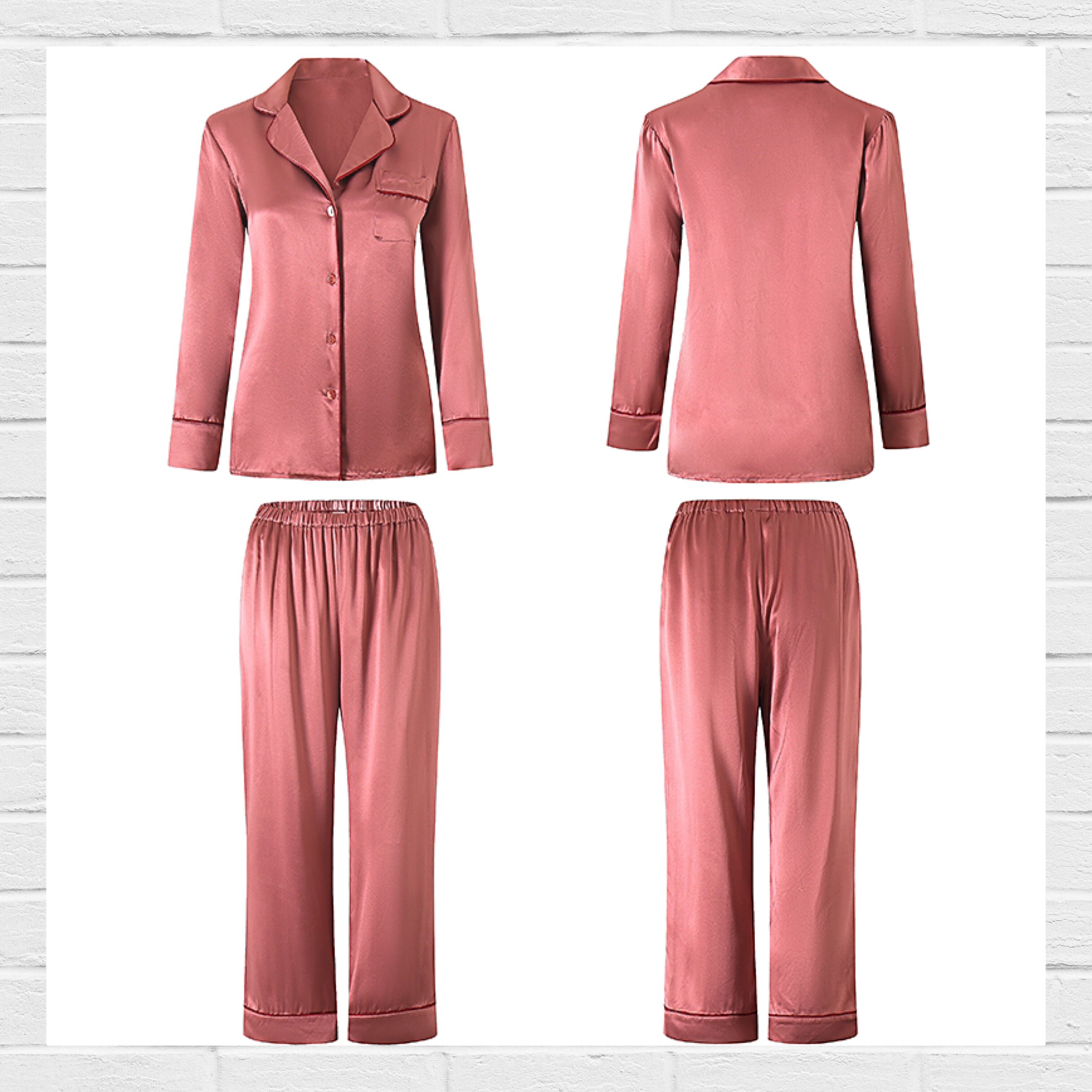 长袖长裤女款精致桑蚕真丝高雅奢华品味睡衣居家服两件套装 绣红