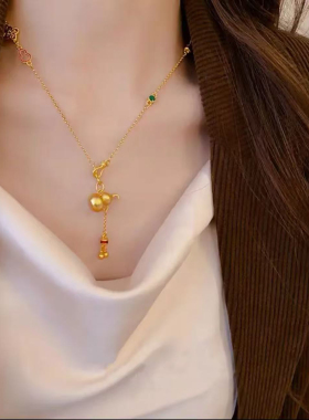 设计感中国风双钩流苏酒葫芦项链气质小众时尚饰品