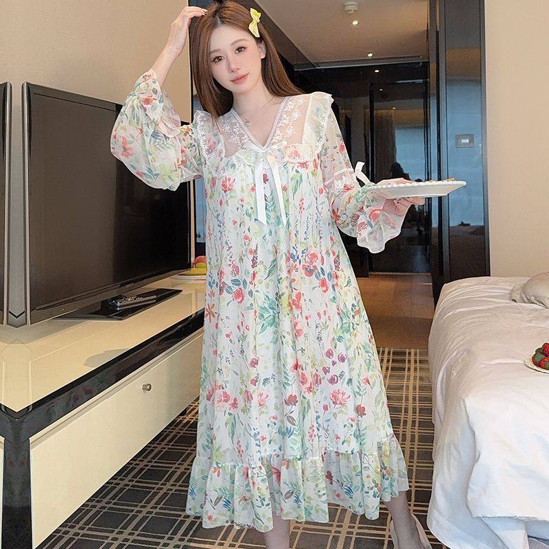 女2026新款网纱蕾丝带胸垫长袖睡裙秋冬季爆款甜美家居服夏季睡衣,女士内衣/男士内衣/家居服,睡裙,淘宝优惠券,粉丝福利购,淘宝优惠卷