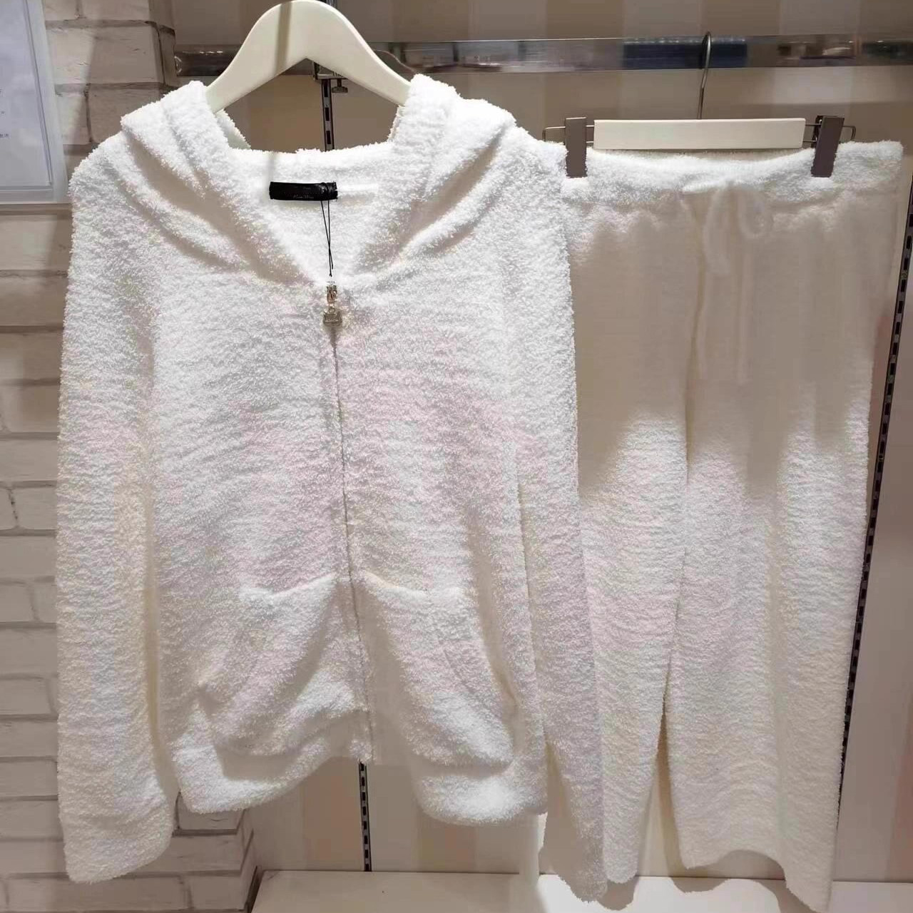 白色小兔连帽半边绒睡衣女冬季新款加厚针织长袖长裤家居服套装女