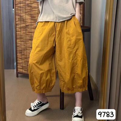 全棉七分裤松紧腰阔腿灯笼裤女