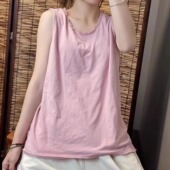 纯棉吊带背心女宽松休闲复古百搭纯色圆领无袖 高品质夏季 新款 上衣