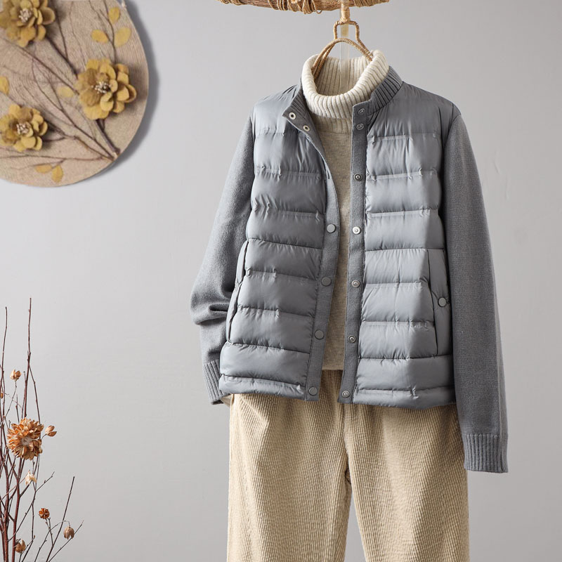 韩版针织立领短款90白鸭绒羽绒服