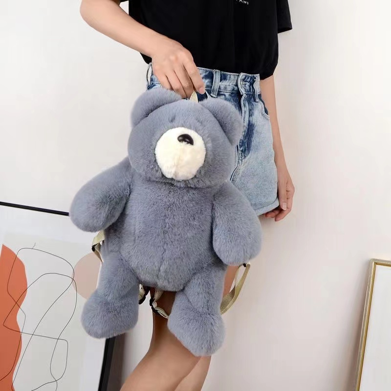 双肩背包毛绒小熊包包双肩背包