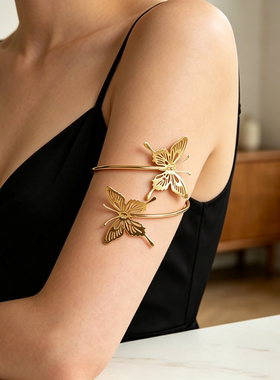 欧美跨境新款蝴蝶手饰复古镂空臂钏时尚金属开口手镯欧美臂镯简单