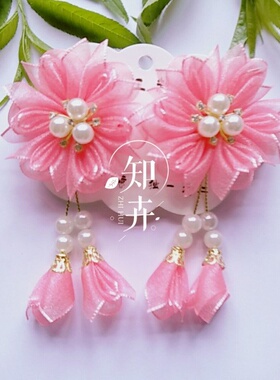 春夏儿童发饰超仙红色唐装发夹复古风公主流苏飘带国风手工制作