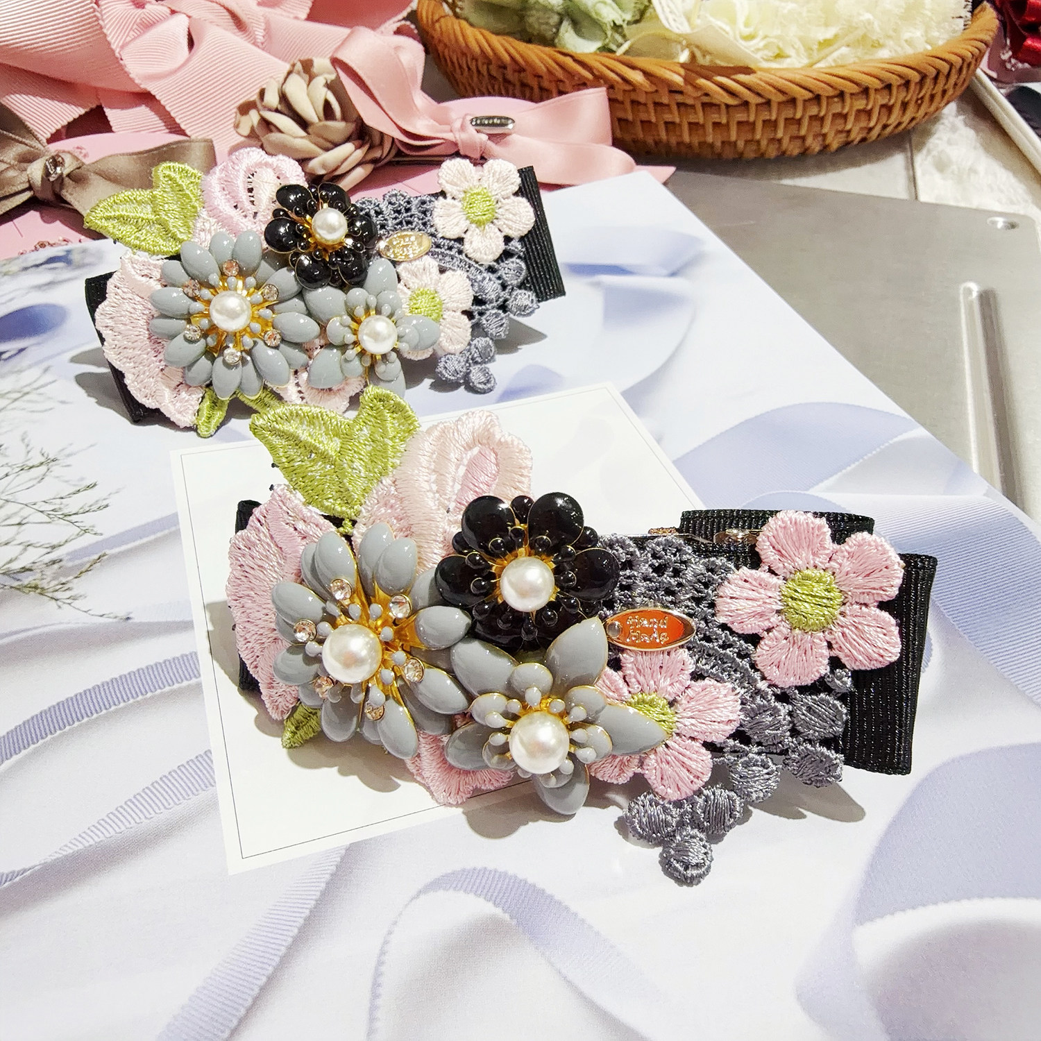 JIALI韩国Celia刺绣花朵发夹