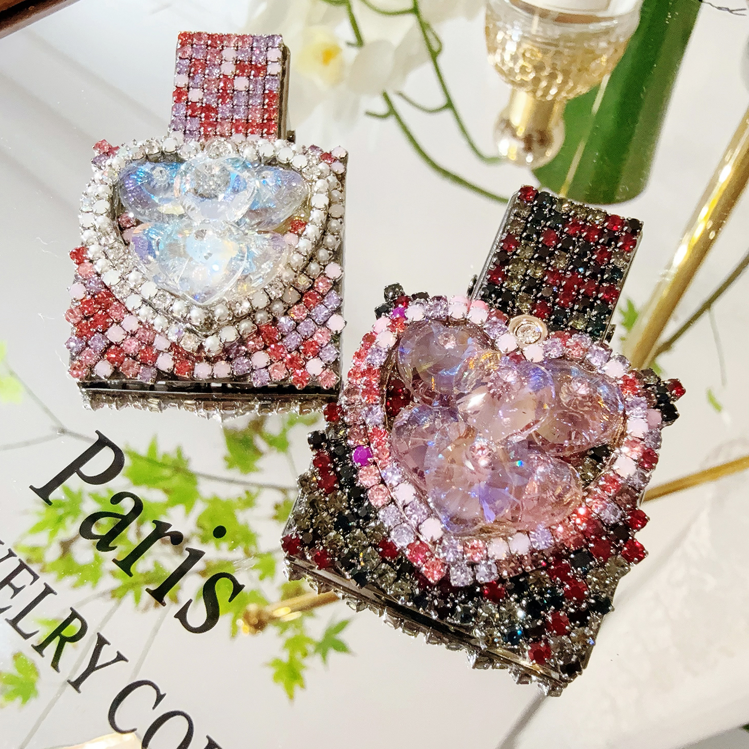 JIALI韩国Aurora奥拉奢超仙s家水晶镶钻大爱心包小爱心方鸭嘴边夹