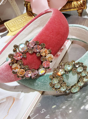 JIALI韩国C·M代购轻奢高颅顶绝美粉色绿色丝绒海绵发箍轻奢头箍