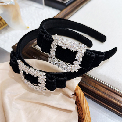 韩国代购锆石方扣丝绒发箍秋冬