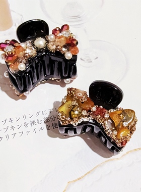 JIALI韩国饰品Ruby复古原石水晶钻珍珠刘海抓夹女高级感洋气时尚