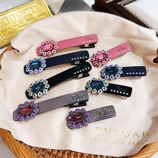 JIALI韩国Chic代购花朵鸭嘴夹真皮施华S水晶钻刘海边夹多色可选