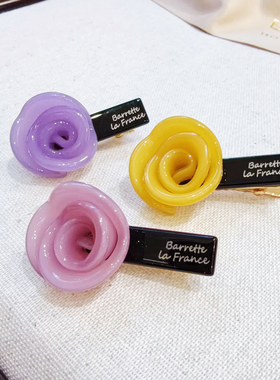 JIALI韩国代购BARRETTE LA FRANCE金标立体小玫瑰花刘海鸭嘴边夹