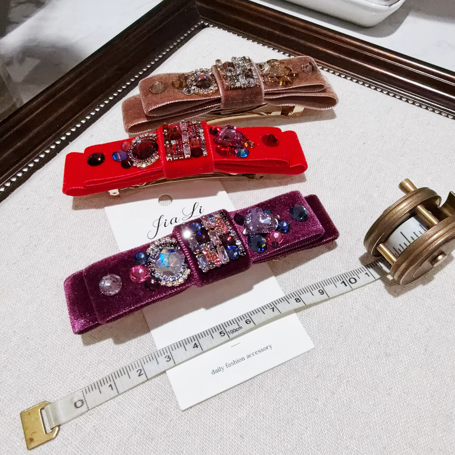 JIALI韩国代购S家施华水晶镶钻手工丝绒蝴蝶结一字夹弹簧夹边夹,饰品/流行首饰/时尚饰品新,发饰,淘宝优惠券,粉丝福利购,淘宝优惠卷