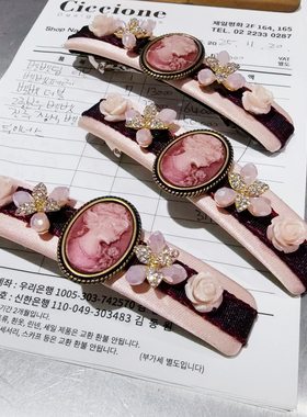 JIALI韩国进口Aron·s代购女王头像小众设计款高级水晶花朵弹簧夹