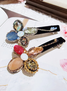 佳丽韩国SENG JEE HWANG复古轻奢蝴蝶发夹女彩色宝石水晶气质发饰