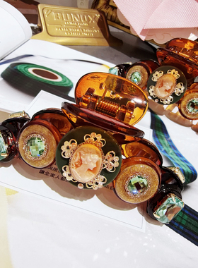 JIALI韩国Aron·s东大门新款古典复古华丽森绿系美人头像大号抓夹