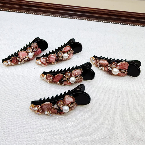 韩国代购手工原石珍珠鸭嘴夹