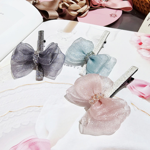 JIALI韩国TAURUS网纱蝴蝶结发夹女公主风S水晶钻施华鸭嘴夹侧边夹