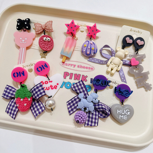 JIALI韩国代购设计师款多巴胺可爱卡通夸张耳环不等式AB款耳钉