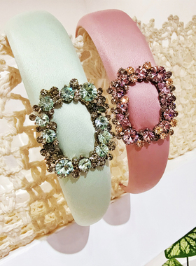 JIALI韩国C·M代购轻奢高颅顶绝美粉色绿色缎面海绵发箍轻奢头箍