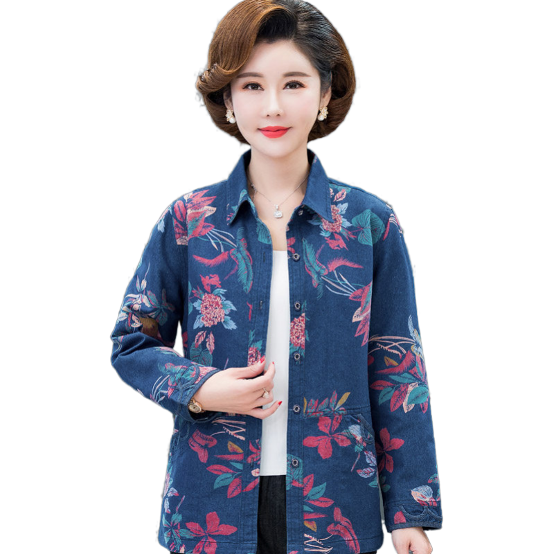 妈妈春秋纯棉长袖衬衫50-60岁厚