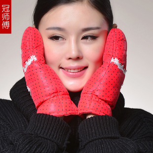 冠师傅加厚女士羽绒手套包指冬季保暖全指时尚中年鸭绒连指手套女