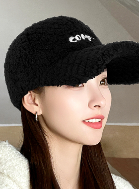 帽子女秋冬季加厚保暖棒球帽韩版百搭潮流泰迪绒时尚刺绣鸭舌帽