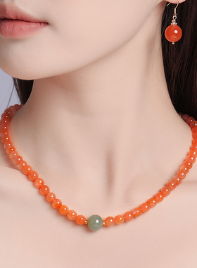 凉山南红锁骨链女和田玉项链