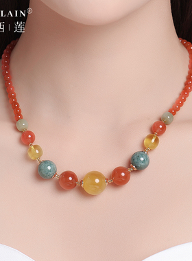 凉山南红玛瑙锁骨链女气质项链