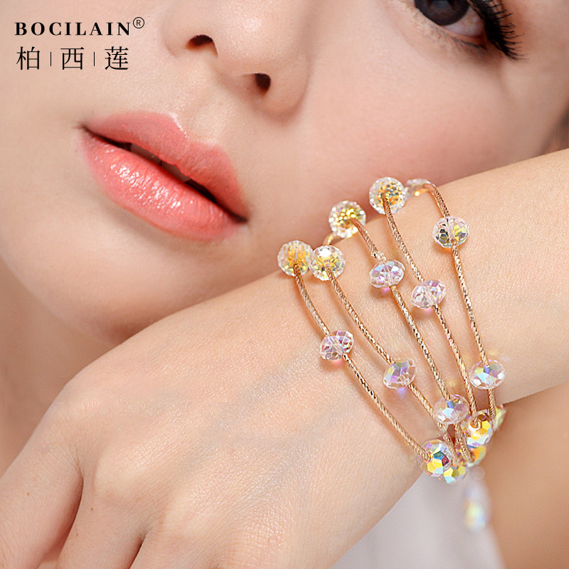 闪亮奥地利S925纯银玫瑰金七彩多层水晶手链女礼物生日七夕情人节