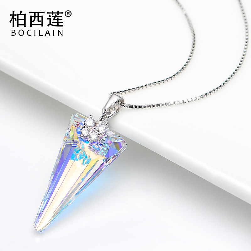 水晶项链S925纯银链个性几何吊坠