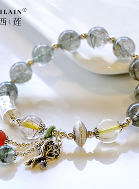女绿发晶黄发晶气质S925纯银手链