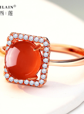 女天然保山南红玛瑙复古名媛戒指