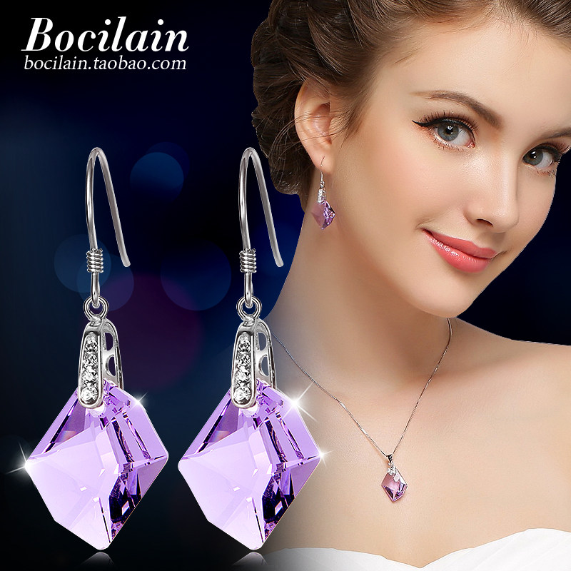 奥地利水晶耳环S925纯银耳饰紫色水晶耳坠时尚百搭高级感气质名媛