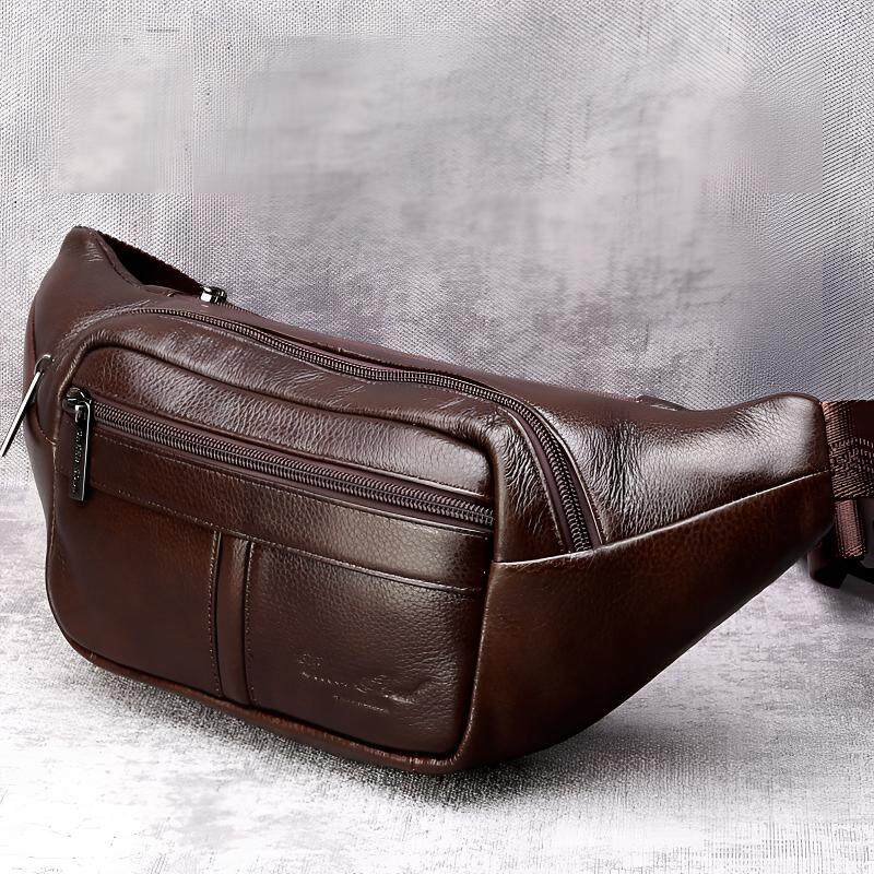 大容量休闲新款真皮腰包男士胸包男牛皮斜挎包多功能男款收银挎包