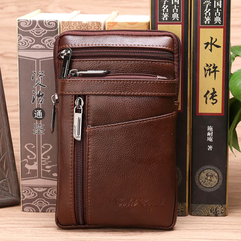 真皮手机腰包男包包男款斜挎包多功能真牛皮小挎包男士工地手机包