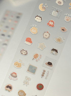 TUUO原创mini猫咪双透闪砂切膜贴纸卷素材可爱手帐贴装饰日记拼贴