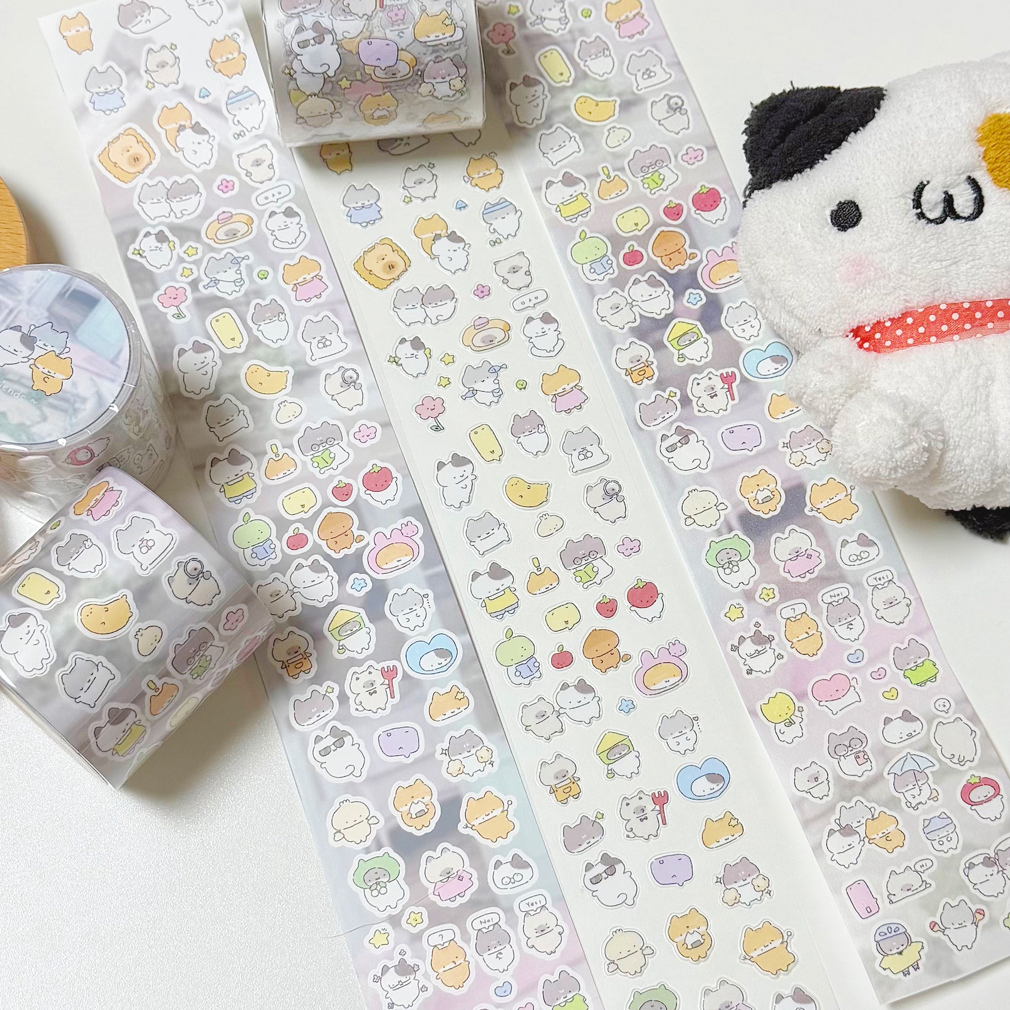 TUUO原创猫咪家族涂鸦线条风手帐素材贴纸卷循环拼贴打底装饰