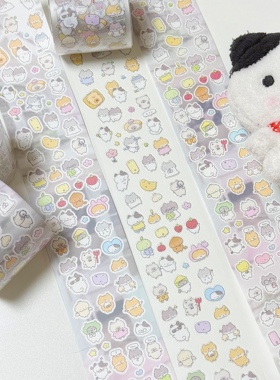 TUUO原创猫咪家族涂鸦线条风手帐素材贴纸卷循环拼贴打底装饰