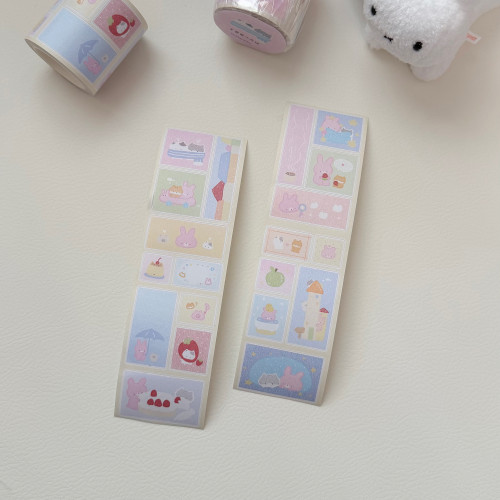 TUUO原创猫咪彩铅风方块可书写手帐素材贴纸卷拼贴打底装饰