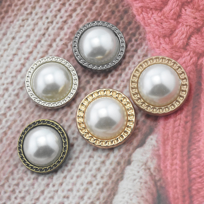 金属珍珠圆形扣子开衫小香风毛呢