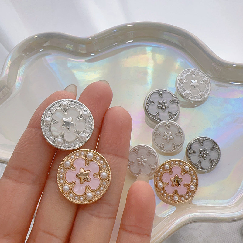 时尚高端圆形纽扣精致金色镶钻珍珠小香风开衫毛衣衬衣衣服扣子