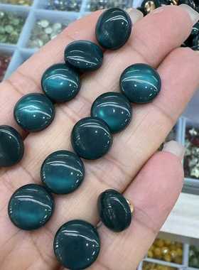 A货小香风仿岫玉墨绿色宝石红透光猫眼衬衫开衫连衣裙手缝小扣子