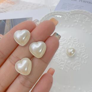 爱心形银边衬衫装饰高脚金属扣百搭毛衣外套白色简约仿真珍珠钮扣