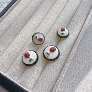 复古法式红色玫瑰花墨绿点油纽扣风毛衣开衫上衣衬衫外套装饰扣子